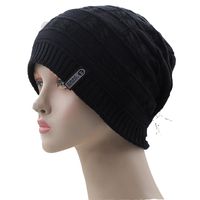 New Style Plus Velvet White Five-star Cloth Label Wave Pattern Pullover Hat Knitted Woolen Hat sku image 4
