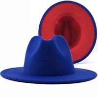 Sombrero De Copa De Lana Blanco Interior Azul Cielo Exterior Sombrero De Moda De Doble Cara Sombrero A Juego De Color Sombrero De Jazz De Ala Plana sku image 6