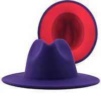 Sombrero De Copa De Lana Blanco Interior Azul Cielo Exterior Sombrero De Moda De Doble Cara Sombrero A Juego De Color Sombrero De Jazz De Ala Plana sku image 14