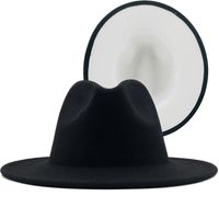 Outer Sky Blue Inner White Woolen Top Hat Fashion Double-sided Color Matching Hat Flat Brim Jazz Hat sku image 1