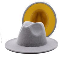 Outer Sky Blue Inner White Woolen Top Hat Fashion Double-sided Color Matching Hat Flat Brim Jazz Hat sku image 37