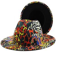 Black Outer Color Leopard Print Jazz Hat Autumn And Winter Warm Felt Hat Fashion Trend Hat sku image 1