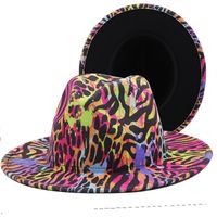 Black Outer Color Leopard Print Jazz Hat Autumn And Winter Warm Felt Hat Fashion Trend Hat sku image 2