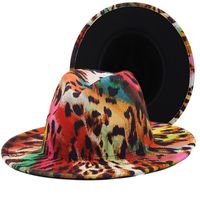 Black Outer Color Leopard Print Jazz Hat Autumn And Winter Warm Felt Hat Fashion Trend Hat sku image 3