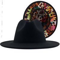 Black Outer Color Leopard Print Jazz Hat Autumn And Winter Warm Felt Hat Fashion Trend Hat sku image 6