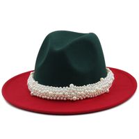 Autumn And Winter New Two-color Woolen Top Hat Pearl Ribbon Accessories Double-sided Color Matching Jazz Hat sku image 1