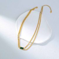 Luxury Simple 18k Gold Stainless Steel Emerald Clavicle Necklace sku image 1