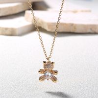 Golden Diamond Studded Cute Bear Zircon Clavicle Chain Necklace main image 1