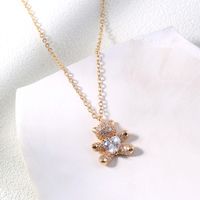 Golden Diamond Studded Cute Bear Zircon Clavicle Chain Necklace main image 3