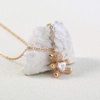 Golden Diamond Studded Cute Bear Zircon Clavicle Chain Necklace main image 5