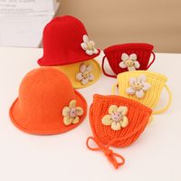 Autumn And Winter New Children's Sunflower Knitted Fisherman Hat Knitted Bag Set main image 2