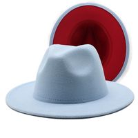 Outer Sky Blue Inner White Woolen Top Hat Fashion Double-sided Color Matching Hat Flat Brim Jazz Hat main image 4