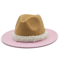 Autumn And Winter New Two-color Woolen Top Hat Pearl Ribbon Accessories Double-sided Color Matching Jazz Hat main image 3
