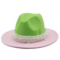 Autumn And Winter New Two-color Woolen Top Hat Pearl Ribbon Accessories Double-sided Color Matching Jazz Hat main image 4