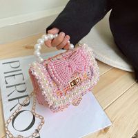 Autumn And Winter New Fashion Pearl Bowknot Woolen Children's Portable Messenger Small Square Bag main image 2