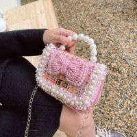 Autumn And Winter New Fashion Pearl Bowknot Woolen Children's Portable Messenger Small Square Bag main image 3