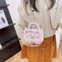 Autumn And Winter New Fashion Pearl Bowknot Woolen Children's Portable Messenger Small Square Bag main image 4
