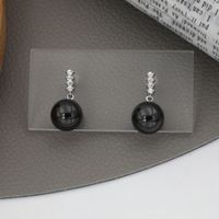 Fashionable Exquisite Classic Diamond Black Ball Copper Earrings sku image 1