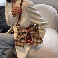 Cute Bow Temperament Soft Leather Bucket Bag Personality Checkerboard Single Shoulder Diagonal Bag main image 3