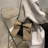 Cute Bow Temperament Soft Leather Bucket Bag Personality Checkerboard Single Shoulder Diagonal Bag main image 5
