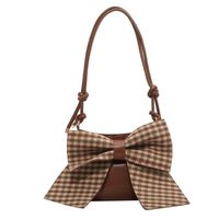 Cute Bow Temperament Soft Leather Bucket Bag Personality Checkerboard Single Shoulder Diagonal Bag main image 6