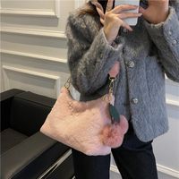 Autumn And Winter New Furry Hand Bag Candy Color Knotted Croissant Lamb Plush Portable Cloud Bag main image 4