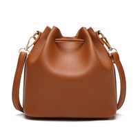 New Fashion All-match Pu Bucket Bag Drawstring Solid Color Soft Surface Bag main image 3