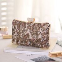 Linen Dinner Bag European And American Clutch Bag New Bead Small Square Bag main image 3