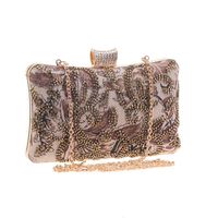 Linen Dinner Bag European And American Clutch Bag New Bead Small Square Bag main image 6