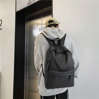 Korean Solid Color Large-capacity Pu Leather Backpack main image 4