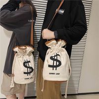 Trendy Large Capacity Cool Creative Letters Pumping Bucket Canvas Bag main image 3