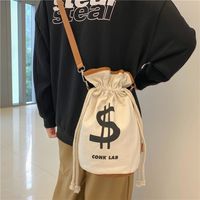 Trendy Large Capacity Cool Creative Letters Pumping Bucket Canvas Bag main image 4
