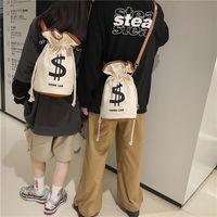 Trendy Large Capacity Cool Creative Letters Pumping Bucket Canvas Bag main image 5