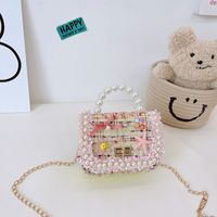 Autumn And Winter New Fashion Pearl Bowknot Woolen Children's Portable Messenger Small Square Bag sku image 1