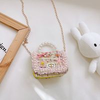 Autumn And Winter New Fashion Pearl Bowknot Woolen Children's Portable Messenger Small Square Bag sku image 2