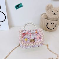 Autumn And Winter New Fashion Pearl Bowknot Woolen Children's Portable Messenger Small Square Bag sku image 3