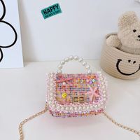 Autumn And Winter New Fashion Pearl Bowknot Woolen Children's Portable Messenger Small Square Bag sku image 4