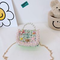 Autumn And Winter New Fashion Pearl Bowknot Woolen Children's Portable Messenger Small Square Bag sku image 5