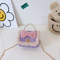 Autumn And Winter New Fashion Pearl Bowknot Woolen Children's Portable Messenger Small Square Bag sku image 8