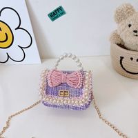 Otoño E Invierno Nueva Moda Perla Bowknot De Lana Para Niños Mensajero Portátil Pequeño Bolso Cuadrado sku image 8