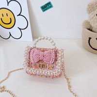 Autumn And Winter New Fashion Pearl Bowknot Woolen Children's Portable Messenger Small Square Bag sku image 9