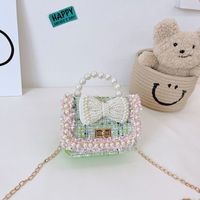 Autumn And Winter New Fashion Pearl Bowknot Woolen Children's Portable Messenger Small Square Bag sku image 10