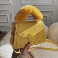 European And American Fashion Heart Lock Small Square Plush Handbag Messenger Bag sku image 2