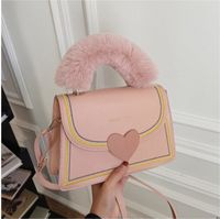 European And American Fashion Heart Lock Small Square Plush Handbag Messenger Bag sku image 6