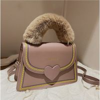 European And American Fashion Heart Lock Small Square Plush Handbag Messenger Bag sku image 7