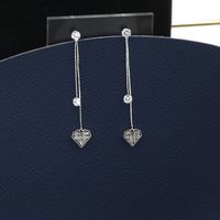 Simple Classic Heart Zircon Double Pendent Copper Earrings main image 1