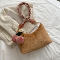 Autumn And Winter New Furry Hand Bag Candy Color Knotted Croissant Lamb Plush Portable Cloud Bag sku image 5
