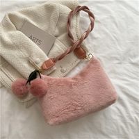 Autumn And Winter New Furry Hand Bag Candy Color Knotted Croissant Lamb Plush Portable Cloud Bag sku image 6