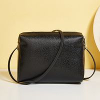 Leather Texture Soft Casual Trend Zipper Apricot Color Soft Single Square Bag sku image 2
