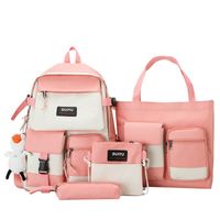 Korean Large-capacity Contrast Color Handbag Shoulder Bag Pencil Case Backpack Four-piece Set sku image 3